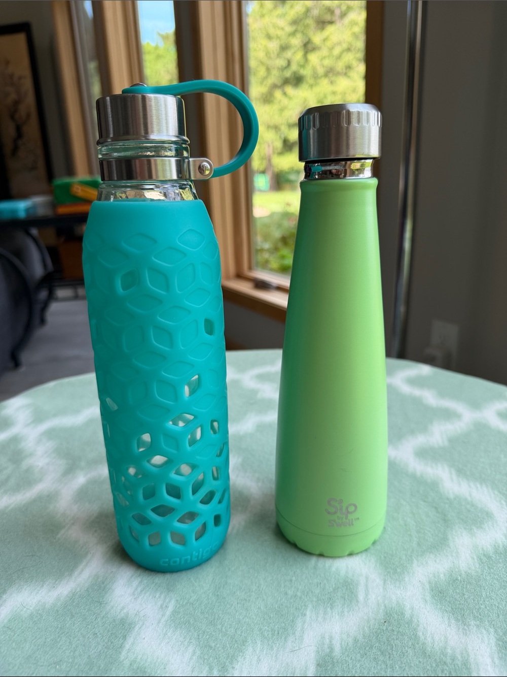 Contigo Purity Silicone Sleeve Glass Water Bottle + Sip by S’well 15 oz bottle
